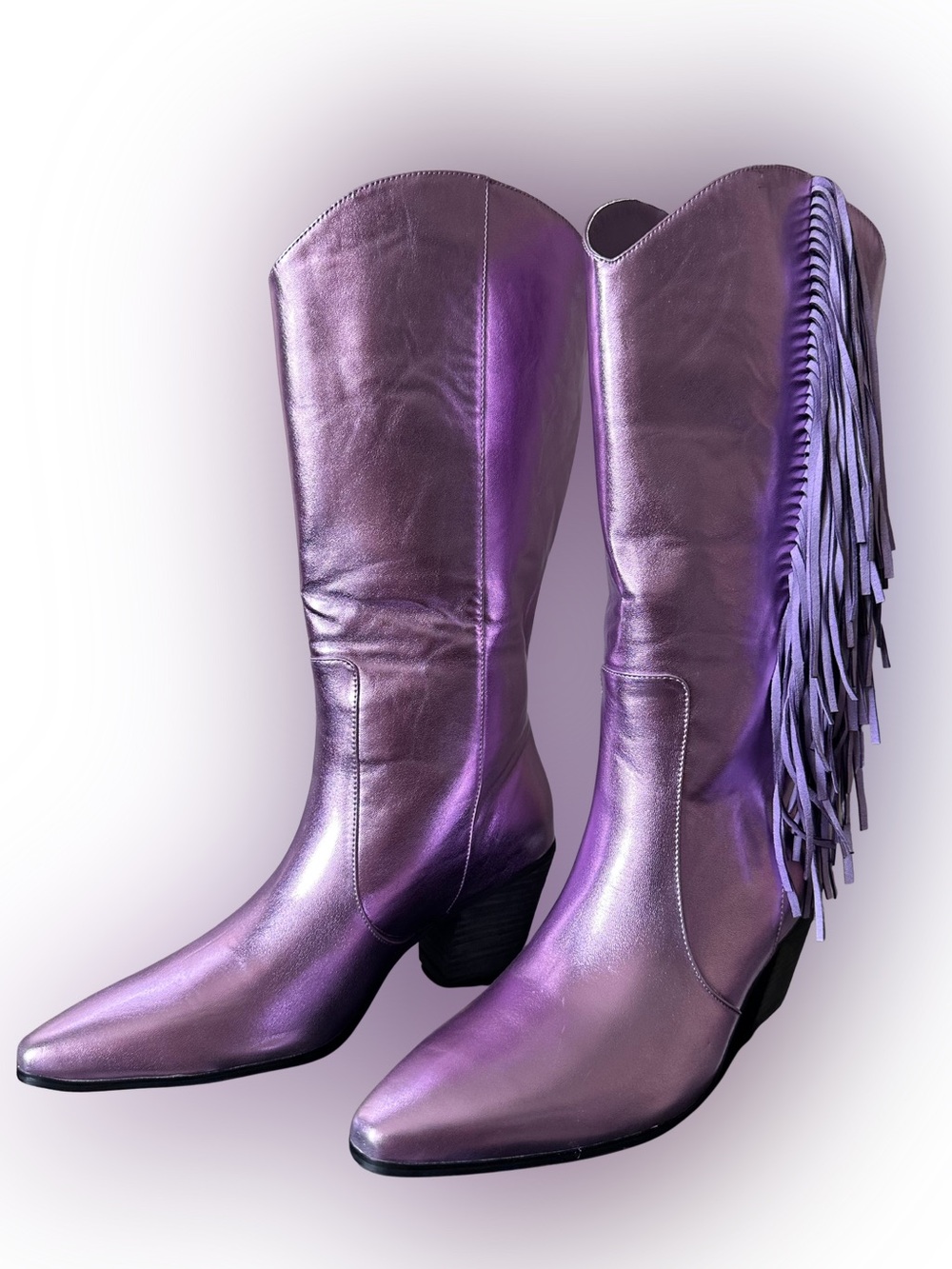 Metallic Lavender Purple Western Cowgirl Boots Side Fringe Women Size 10